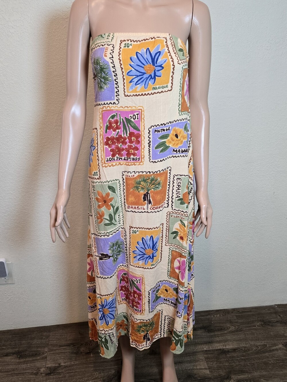 Anthropologie Paper Heart Strapless Floral Patchwork Linen Blend Maxi Dress Sm - Picture 4 of 11